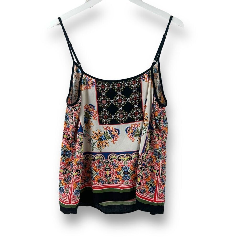 DR2 Women's L Printed Hankerchief Tank Orange Blue Paisley Medallion Boho Artsy - Picture 2 of 7